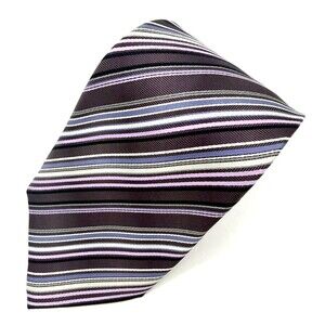 Roberto Villini Couture Silk Tie Mens Striped Woven Purple Violet Silver Gray